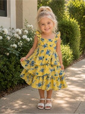 Tommy Bahama Yellow Dress with Blue Floral Print